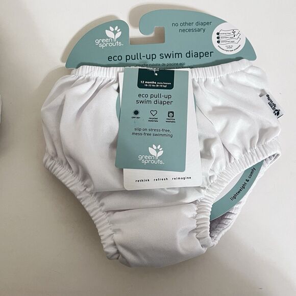 Green Sprouts Eco Pull-Up Reusable Swim Diapers Lot of 2 White SZ 12 Months NWT - Picture 7 of 9